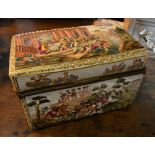 A Naples Porcelain Casket, decorated in relief with figures within a landscape,