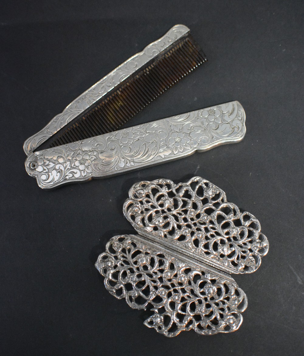 A Birmingham Silver Buckle of Filigree Form together with a 925 silver folding comb