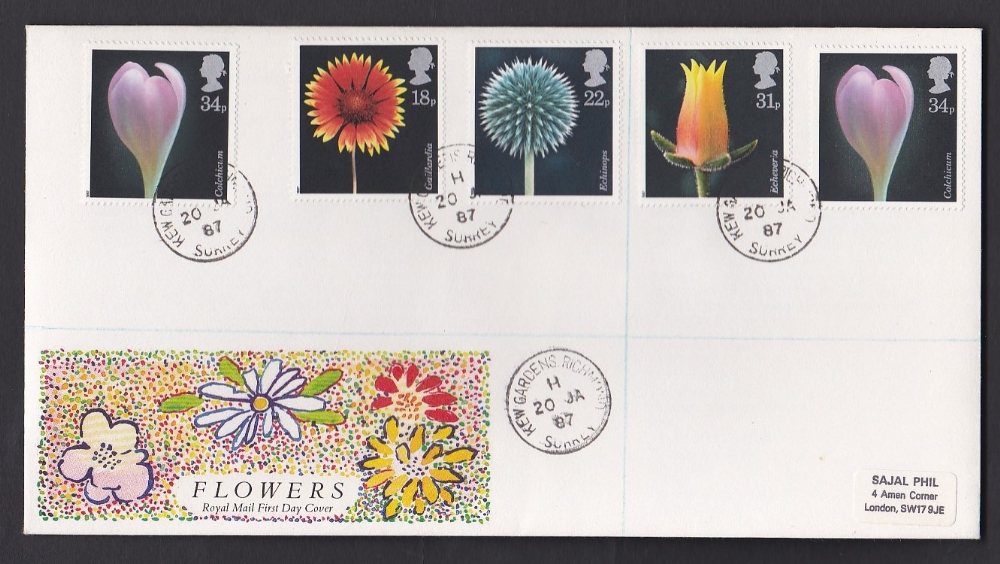 Great Britain - 1987 (20 Jan)  Flowers with Kew Gardens c.d.s., on Royal Mail cover, l/a.