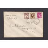 Great Britain - 1953 (6 July)  First Day of Issue of 5d, 8d and 1/- values, h/a on plain FDC.