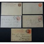 P.S.E.  (5)  Items including 2 U.P.U. Prepaid postcards (one used in France) and 3 envelopes - 2