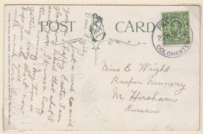 Essex - Colchester (Under Office) Frating - 2 skeleton (rubber) post marks (1912/13) on postcards