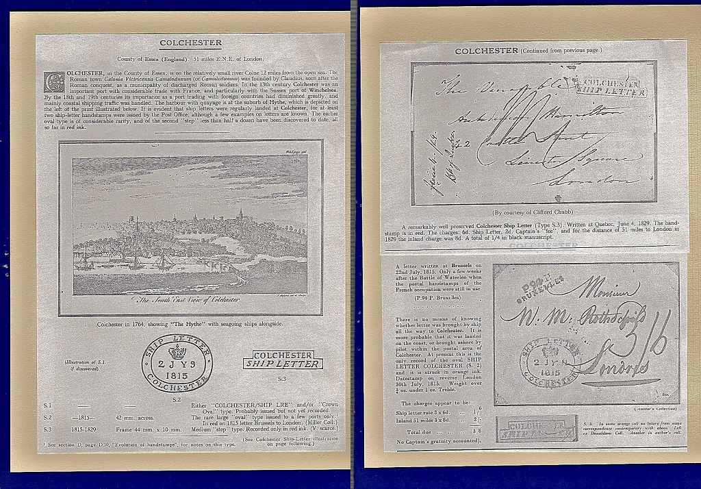 Essex - Colchester Postal History  Two page of information.