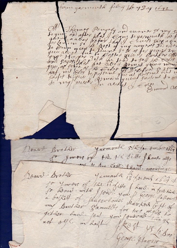 Norfolk - 1661 (5 + 13 Oct) & 1662  2 part letters, one with part of Norwich address, 1 letter in