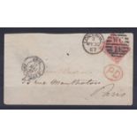 Great Britain - 1867  4d PL 8 Vermillion on cover, SG94, on cover to Paris, opened by Scissors, tiny