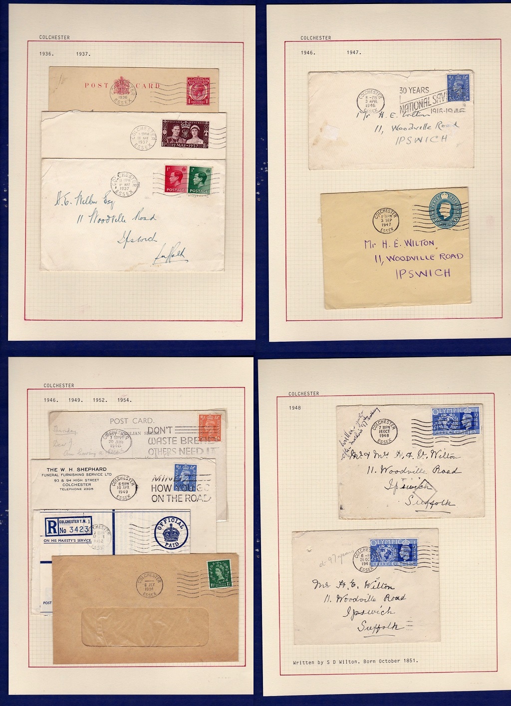 Essex - 1937-48  Range of Covers  With Colchester, Krag cancellations, Slogans etc., all very fine