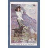 Artist/ Glamour - A lady with a dog on a Highland hillside. Artist signed "Artistque" series No.