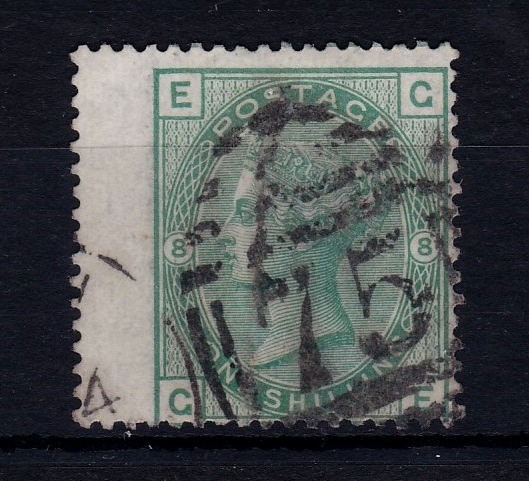 Great Britain 1873 1/- green, plate 8, SG 150, used wing margin example, '&%' numeral. Cat œ175