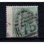 Great Britain 1873 1/- green, plate 8, SG 150, used wing margin example, '&%' numeral. Cat œ175