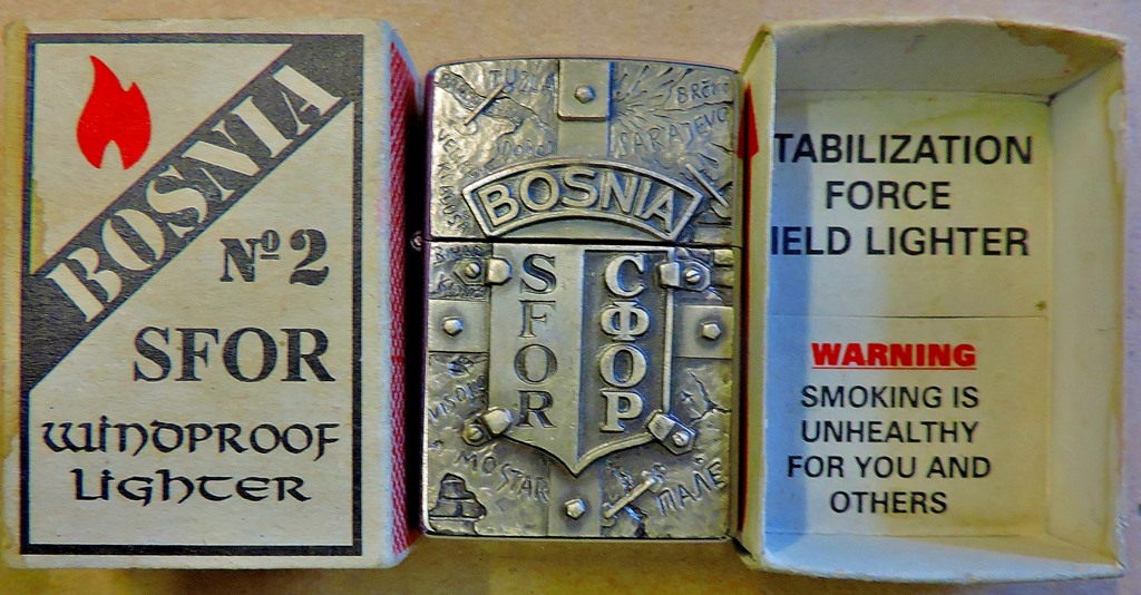 Bosnia No.2 SFOR Windproof Zippo Lighter, in unused condition in its original box. Unofficial design