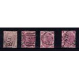 Great Britain 1862/80 4d rose, Plates 4,6,8 & 10 used SG catalogue value œ590 (4)