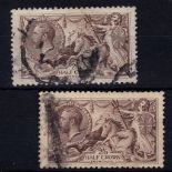 Great Britain 1918-19 2/6 olive-brown SG 413a, Bradbury, used Cat œ100 & 2/6 chocolate brown