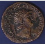 Roman - Nero AD 54-50  Brass dupondius.  Rev: ROMA S.C.  Roma seated with outstretched hand