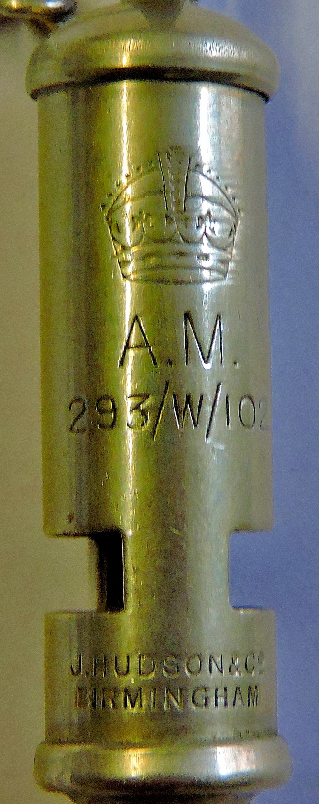 R.A.F. Police or Air Ministry Constabulary white metal whistle and chain. A police style whistle - Image 2 of 2