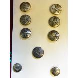 Brass Royal Air Force Buttons (9) Kings Crown, Various Makers (7 Pocket Size, 2 Cap Size)
