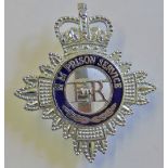 H.M. Prison Service cap badge, QC (Staybright with blue enamel)