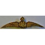 British WWI Royal Flying Corps brass Pilots wings. A rare item as worn on the pilots 'Maternity'