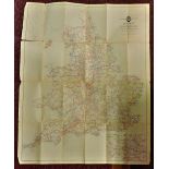 Vintage AA Map of England & Wales 1950's-60's  With some routes marked in blue crayon.