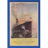 Shipping/ Advertising - Orient and Round the world/ Dollar Steamship Line, superb colour artist