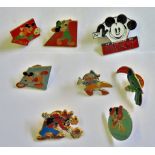 Walt Disney Gilt and Enamel pin badges of Walt Disney characters, mainly Mickey Mouse. (8)