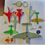 Play Worn vintage aeroplanes, compass, pins and cigarette cards