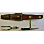 American WW2 CS-34 Lineman's Tool Pouch With original Pliers & Pocket Knife. Scarce complete set