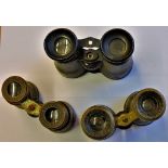 Field Glasses 3 pairs in used condition, brass and leather some faults