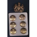 Victorian Royal Artillery button set of (6) and a General Service cap badge. Excellent set.