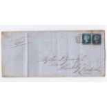 Great Britain 1854 wrapper London to Hinckley Leicestershire with very fine pair 'GI - GJ' deep full