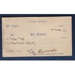 India Gondal State - 1932 cheque of the 'Gondal Durbar' signed by the Maharajah B/W, a pair of la