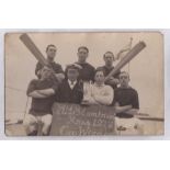 Naval - 1922 RP H.M.S. Cambrian Rowing Team with plague "H.M.S. Cambrian/ Xmas 1922/ cup winners"