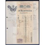 France 1905 Cheque, a Barthez, Nabonne and invoice, fiscal stamp. Liquers and Sirops, Vignette A.