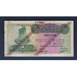 Lebanon 1939 1 Livre, Lilac overprint, P 26b, VF