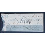 Great Britain 1848 Jonathon Backhouse & Co. Darlington. Cheque, Black on White, used Bearer,