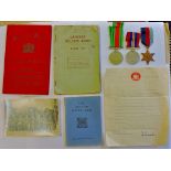WWII Officers 1939 - 45 Star, Defence Medal and War Medal with Officers release book, Discharge