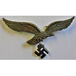 German WWII Officers Luftwaffe Eagle Cap badge, no makers mark.