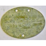 German WWII Dog Tag No.255 9/ Infantry 168. A/F