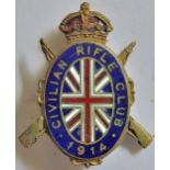 Civilian Rifle Club 1914 scarce lapel badge (no pin)