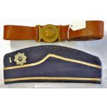 The Boys Brigade - vintage belt with buckle, and side hat with '1' and boys Brigade Badge.