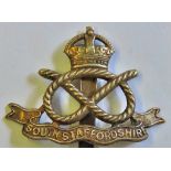 South Staffordshire Cap badge for Band/ Stretcher Bearers? In White Metal, KC. An unusual cap