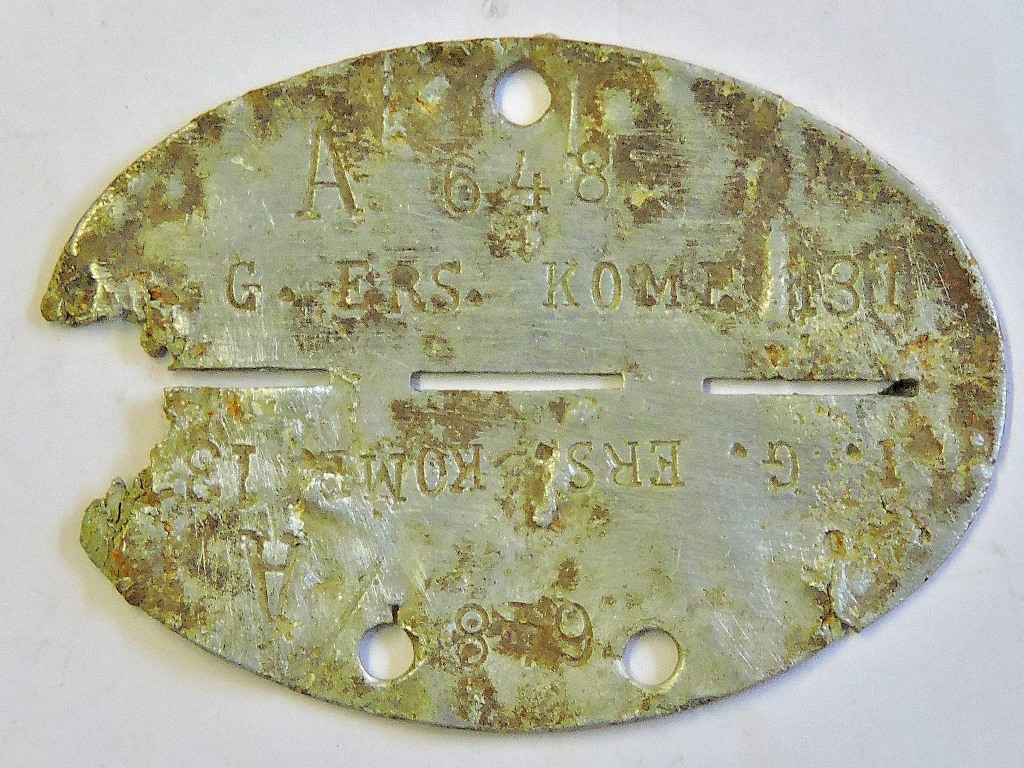 German WWII Dog Tag No.638 I.G. Ersatz Kompanie 131, blood type (A-) A/F