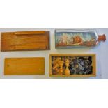 Wooden Chest Set-Boxed, and Ship in a bottle-nice lot.