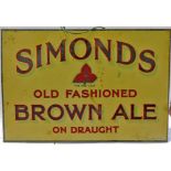 original Advertising Enamel Simonds Brown Ale metal sign -approx 12" x 8" in good condition,