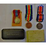 British WWI Group of three to PTE H.W. Willies, Durham Light Infantry, including: WWI pair - War