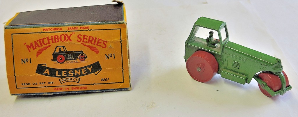 Lesney Matchbox No1-light green body and driver M&B(flap missing)Scarce