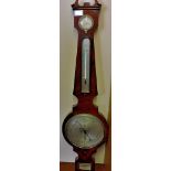 Barometer Banjo, a good quality, 19th Century, flame Mahogany-with swan neck pediment and brass