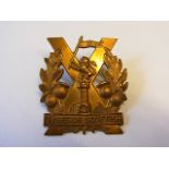 Northumberland Fusiliers (Tyneside Scottish) WWI Cap Badge (Brass, lugs) Restike