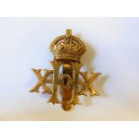 20th Hussars Cavalry Officers cap badge (Gilt, slider) K&K: 793