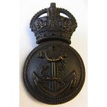 Royal Naval Division/RNAS WWI cap badge, KC (Blackened-brass, lugs) K&K: 1159