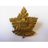 Canadian WWI Infantry Cap badge, Canadian Maple leaf design, KC ( Brass, lugs)